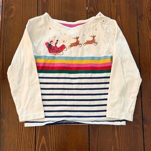 Mini Boden White Long Sleeve Tee with Santa and Reindeer